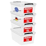 ATHLON TOOLS 4 x 5 L Aufbewahrungsboxen mit Deckel, lebensmittelecht - Verschlussclips - 100% Neumaterial Plastik-Box transparent - Kleiderboxen stapelbar…
