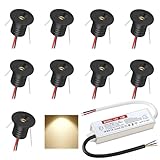 LED Einbaustrahler 12V 1W mini Led Spot Einbauleuchten IP65 deckenspots für Badezimmer Küche Wohnzimmer kleiderschrank schranklicht vitrinen treppenstufen beleuchtung 9 Stück (Schwarz Warmweiß 3000K)