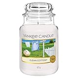 Yankee Candle Duftkerze im Glas (groß) | Clean Cotton | Kerze mit langer Brenndauer bis zu 150 Stunden | Perfekt zum Muttertag | Geschenke für Frauen