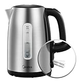 Midea Wasserkocher MKE17M1ADS Edelstahl 1.7L, BPA-freier Wasserkocher, 2200W Schnellkochfunktion, isolierter Griff mit Wasserstandsanzeige, LED-Anzeige, Trockenlaufschutz