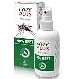 Care Plus Mückenschutz Spray mit 40% DEET – Starker Insektenschutz für Tropen & Europa – 200 ml Hautspray gegen Mücken, Zecken & Insekten
