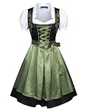 SCARLET DARKNESS Dirndl Damen 3tlg Kleid, Dirndlschürze, Bluse Oktoberfest Dirndl Midi Kleid Schwarz und Grün L