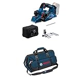 Bosch Professional 18V System Akku Hobel GHO 18V-26 (bürstenloser Motor, inkl. Staubbeutel, Parallelanschlag, 1x Wood Razor Wendemesser) + Bosch Professional Handwerkzeugtasche Größe L