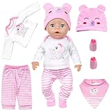 Puppenkleidung Set für 14-18 Inch Baby Puppen, Rebornpuppenkleidung 30-45cm Kleidung Bekleidung Kleidung Puppen Zubehör mit Cute Pink Elephant Top Trousers Hat Bib Socks Geschenk für Kinder Mädchen