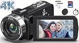 Videokamera 4K Camcorder HD 80MP 30FPS mit IR Nachtsicht, 18X Digitalzoom Webcam Videokamera, 3,0-Zoll 270° Drehung Ausgestattet IPS Screen Vlogging Kamera für YouTube mit 2 Akkus, 32GB SD Karte