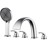 Wasserfall-Badewannenarmatur mit Handbrause, 180° schwenkbarer Auslauf, 3 Griffe, Messing, Deckmontage, Wannenfüller, 5 Löcher, hoher Durchfluss, Chromventil, luxuriöse Badezimmer-Armatur