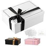 winbest Geschenkbox Weiß, 21.5 x 15.5 x 7.5 cm mit Deckel, Band und Grußkarte für Geburtstag, Hochzeit, Valentinstag und Weihnachten