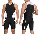 Santic Herren Triathlonanzug Gepolstert Einteiler Ärmellos Pro Triathlon-Anzug Rennsport Trisuit Kurzarm Radsportanzug für Radfahren Schwimmen Laufen Weiß S