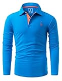 GLESTORE Poloshirts für Herren Langarm Männer Poloshirt Mit Kragen Polo Hemd Langarmshirt Blau L