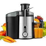 LEHMANN Entsafter, Schnelle Saftzubereitung, 2 Geschwindigkeitsstufen, elektrische Saftpresse aus Edelstahl, 1,5L Tresterbehälter, 450ml Saftbehälter, Saftmaschine für Gemüse und Obst