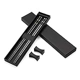 2 pair Gold und Silber Alloy Japanische EssStäbchen schwarz + 2 pcs Essstäbchen Ablagen Chopsticks Essstäbchen Edelstahl mit Halter Geschenkset Chinesische Stäbchen Asiatisches Besteck mit Geschenkbox