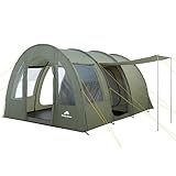 CampFeuer Zelt TunnelX für 4 Personen | Olivgrün | Tunnelzelt mit 3 Eingängen, 5000 mm Wassersäule | Vernähte Bodenplane, Moskitonetz, Sichtschutz | Gruppenzelt, Campingzelt, Familienzelt