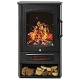 HOMCOM Elektrokamin E-Kamin mit Flammeneffekt Thermostat Kaminofen 1000 W/2000 W, 20–25 qm, Schwarz 44,5x32,1x74 cm