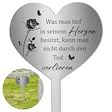 Photect Grabstecker Metall Herz mit Spruch Was Man Tief in Seinem Herzen Besitzt, Kann Man Durch Den Tod Nicht Verlieren Herz Grabdekoration Wetterfest Grabschmuck zum Erinnerung Andenken