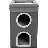 TRIXIE Saul Katzenhaushöhle | 2-stöckiger Hüttenturm | Kratzfläche | faltbar für einfache Lagerung | grau