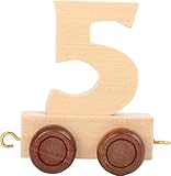 Small Foot Trenino Con Il Numero 5 inches in Legno Naturale, 10557 5' aus natürlichem Holz mit Vier kleinen Rädern sowie Verbindungsmöglichkeit mit Anderen Zahlenzügen
