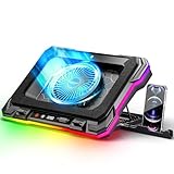 Laptop Kühlkissen Leistungsstarker Turbolüfter RGB Gaming Notebook Kühler MOOJAY Laptop Lüfter Kühlständer mit 8 Höhenverstellbar und Handyständer, für 14-19 Zoll Laptop - Eisblau LED Licht