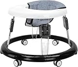 YEALEO Verstellbare Lauflernhilfen, Leicht zu reinigendes Tablett, Universal-Rollator Anti-Rollover Folding Walker für Mädchen Jungen 6-18 Monate (Grau)