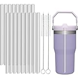 NiHome Transparente Kunststoff-Trinkhalme, passend für Stanley IceFlow Trinkgläser, 590 ml, wiederverwendbare Ersatz-Trinkhalme für Stanley Ice Flow Becher mit 2 Bürsten, langlebig für heiße/kalte