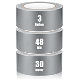 iuqiepo 3 Rollen Panzertape, Gewebeklebeband 30m x 48mm, Wasserfestes Reparaturband für Innen und Außen, Handreißbares Panzerband, Hochklebendes Panzertape Grau