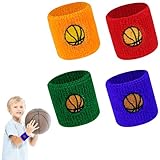 Kinder Sport Armbänder Schweißband Kinder Handgelenk Basketball Schweißband Kinder Bunte Schweißband Handgelenk Schweißbänder Kinder Saugfähig für Damen Herren Tennis Fußball Basketball 4 Stück