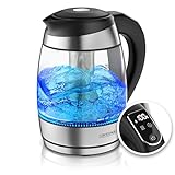 Arendo - Glas Wasserkocher mit Temperatureinstellung - mit Teesieb - Kabellos - 2200 W - 1,8L – Überhitzungsschutz – Temperaturauswahl 40° - 100°C - Warmhaltefunktion - LED Beleuchtung