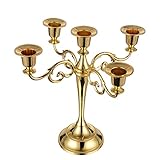 Coolty Kerzenständer mit 5 Armen Vintage Kerzenhalter Metall Kerzenleuchter für Abendessen Hochzeit Party Heimdekoration Weihnachtsschmuck(Gold)