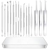 Mitesserentferner Komedonenquetscher Set 15 Stücke Blackhead Remover aus Edelstahl Pickel Ausdrücken Werkzeug mit Metallgehäuse Akne Mitesser Tools Mitessern und Pickeln im Gesicht Pickel Werkzeug Set