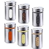 ToKinCen 6er Set Gewürzdosen Silber Gewürzstreuer Edelstahl Set 100ml Mit Sichtfenster & 3 fach Streuregulierung Gewürzgläser für Gewürze/Kräuter