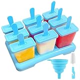 Alinana Eisformen Eis am Stiel, 9 Eisformen Wiederverwendbar, Individuelles Abtauen Eis am Stiel Formen, BPA Frei Eisformen- Kommt mit Einer Reinigungsbürste und Silikon Falttrichter