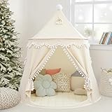 LIONHERZ® DAS ORIGINAL Spielzelt für Kinder, atmungsaktiv aus Baumwolle&Hanf | Märchenschloss mit Fiberglasstangen, Tasche, Matte und Deko | stabiles Tipi Jungen Mädchen (Cremeweiß, mit Zubehör)