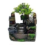 Zimmerbrunnen mit LED-Beleuchtung, 220 V, Tischbrunnen, Bonsai-Ornament, mit LED-Kristallkugel und Zerstäuber, Dekoration für Innen, Haus, Büro, dekoratives Geschenk (30 x 36 cm)