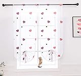 Lactraum Raffrollo Raffgardine Kinderzimmer Mädchen Rosa Bestickt Herz romatisch Voile 50 x 120 cm (B x H)