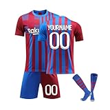 Generisch FCB Fußball Trikot Personalisiert mit Eigenem Namen/Nummer, Barcelona Fussball Trikot Shorts Socken Trainingsanzug Set Leichtgewicht für Herren/Kinder