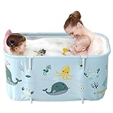 Warmiehomy Faltbare Badewanne, 120X50X55cm Tragbare Klappbadewanne mit Kissen und Rückenlehne, Heißes Bad Eisbad SPA Badewanne für Dusche, Mobile Badewannes für Erwachsene Kinder, Ozean-Stil