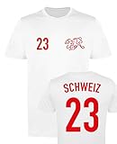 WM EM Trikot - Schweiz 23 - Herren T-Shirt - Weiss/Rot Gr. XL