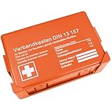 Betriebsverbandskasten DIN 13157:2021, Erste Hilfe Koffer mit Wandhalterung, Verbands-Kasten gemäß ASR, inkl. Notrufnummer, HierBeiDir