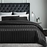 Damier Bettwäsche 200x200cm Satin Schwarz gestreift Bettwäsche Set glatt glänzend hochwertiges Seide Glanzsatin Bettbezug mit verdecktem Reißverschluss und 2 Kissenbezüge 80 × 80 cm