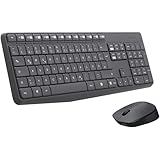Logitech MK235 Kabelloses Set mit Tastatur und Maus für Windows, 2,4 GHz kabelloser Unifying-USB-Empfänger, 15 FN-Tasten, Lange Batterielaufzeit, PC, Laptop, Deutsches QWERTZ-Layout - Grau