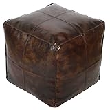 Casa Moro Orientalisches Leder-Sitzkissen Pouf Jet Old Dunkel-Braun mit Füllung 45x45x45 cm (B/T/H) Sitz-Hocker quadratisch, handgefertgt, Echt-Leder Polsterhocker HH2815