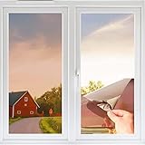 Fensterfolie von innen Durchsichtig von aussen Blickdicht,Sonnenschutzfolie Fenster innen UV-Schutz Reflektierende,Spiegelfolie Selbstklebend für Büros und Wohnungen (Tee Silber, 44.5 x 200cm)
