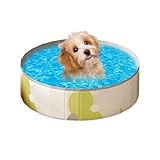 Dubbulon Klappbarer Pool - Haustier Planschbecken | PVC Anti Rutsch Falbar Tragbar Wanne Für Hunde Katzen Welpen Tiere Kinder Draußen