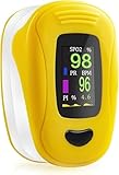 Tragbarer Finger Pulsoximeter für Fitness und Outdoor, Sauerstoffsättigung & Pulsrate Anzeige, OLED Bildschirm mit Batterien und Band (Gelb, 1 Stück) (1)