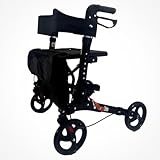 Leichter, zusammenklappbarer Rollator mit Sitz, Aufbewahrungstasche und Bremsen – 3-Rad-Mobilitätshilfe für Senioren, ältere Menschen und Behinderte – Höhenverstellbarer Gehrahmen mit Komfortgriffen –