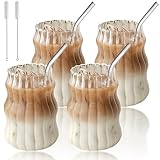 4 Stücke 500ml Latte Macchiato Gläser: Kaffeegläser Doppelwandige Gläser mit Trinkhalm und Weiche Bürste, Cappuccino Tassen für Cappuccino Latte Tee EIS Eistee Iced Americano Milch Saft Bier