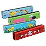 Muuoeou Kindermundharmonika 4er Pack Diatonische Mundharmonika, Holzmusikinstrument für Anfänger, Profis, Schüler