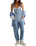Vanchenl Damen Casual Denim Jean Overalls Lose Verstellbare Träger Baggy Latzhose Bib Romper Jumpsuit Harem Hosen Hellblau S