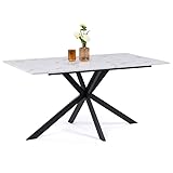 IDMarket Esstisch, rechteckig, Alix, 8 Personen, Spidenfuß, Metall, Schwarz, Platte mit Marmor-Effekt, Alaska, 160 cm