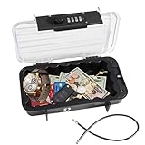 Tragbarer Tresor mit Zahelncode, Wasserdichte Mini Tresor Zahlenschloss Reise-Safe-Box mit Anti-Diebstahl-Drahtseil und transparentem Deckel für Strand, Camping, Fitnessstudio, Büro, Hotel