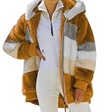 Generisch Fleecejacke Damen Mit Kapuze Teddyjacke Winter Sweatjacke Flauschig Winterjacke Warm Elegant Plüschjacke Mit Taschen Plüschmantel Langarm Flauschjacke Winddicht Jacke Mit Reissverschluss